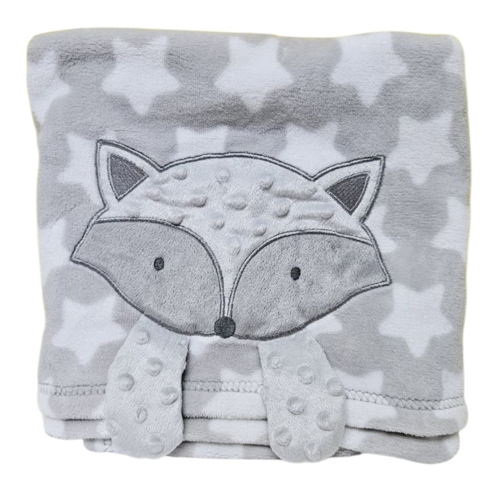 Baby Gear Cute and Super Soft Gray Raccoon &‎ White Stars Minky Baby Blanket